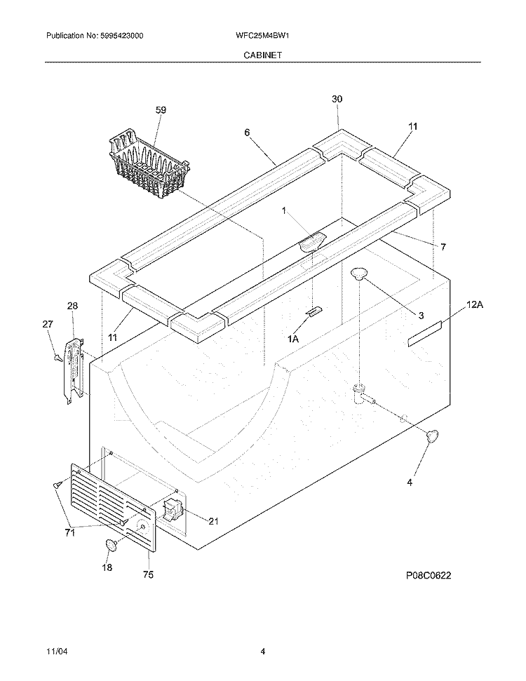 CABINET Diagram and Parts List for WFC25M4BW1  Westinghouse Freezer