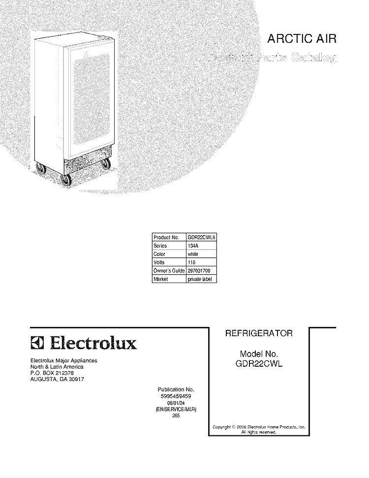 COVER Diagram and Parts List for GDR22CWL6  Frigidaire Refrigerator