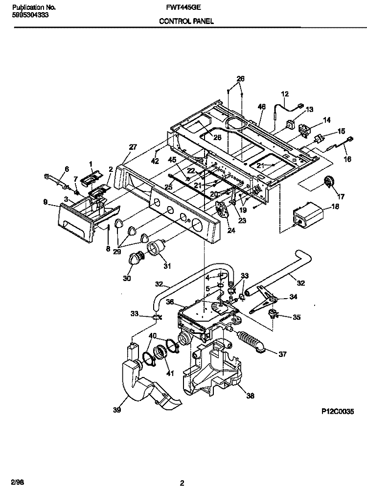CONTROL PANEL Diagram and Parts List for FWT445GES2  Frigidaire Washer