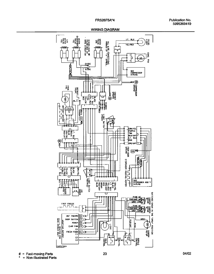 WIRING DIAGRAM Diagram and Parts List for FRS26F5AQ4  Frigidaire Refrigerator