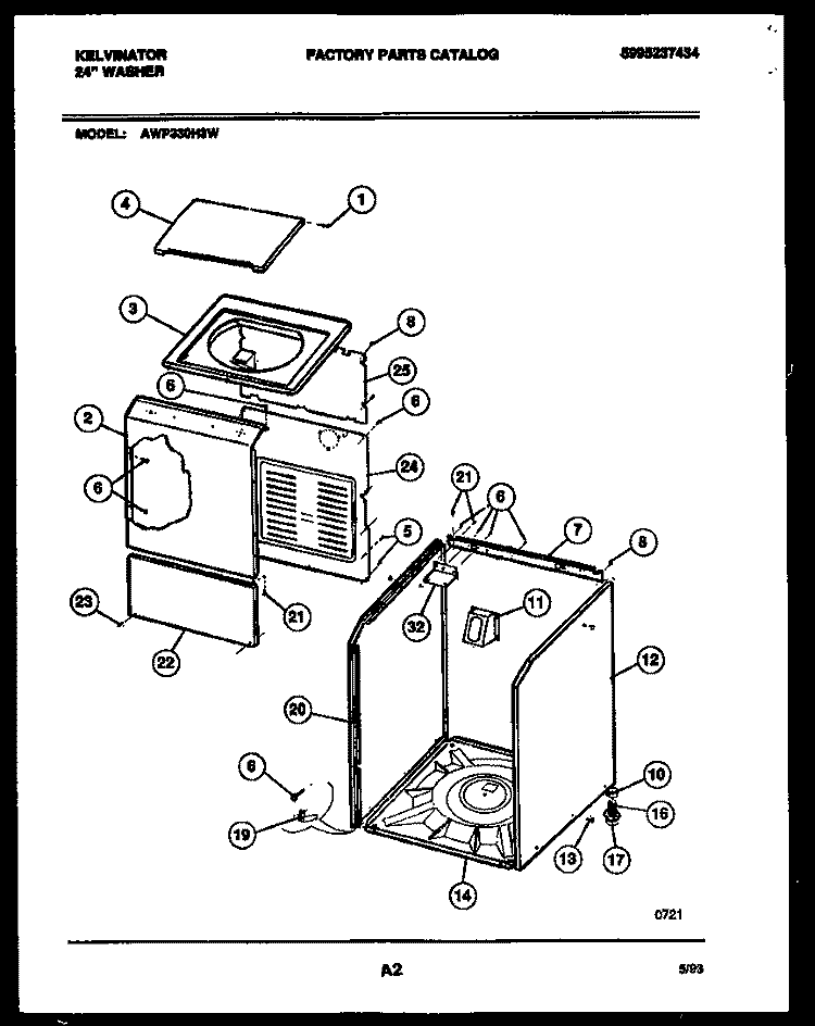 CABINET PARTS Diagram and Parts List for AWP330H3D  Kelvinator Washer