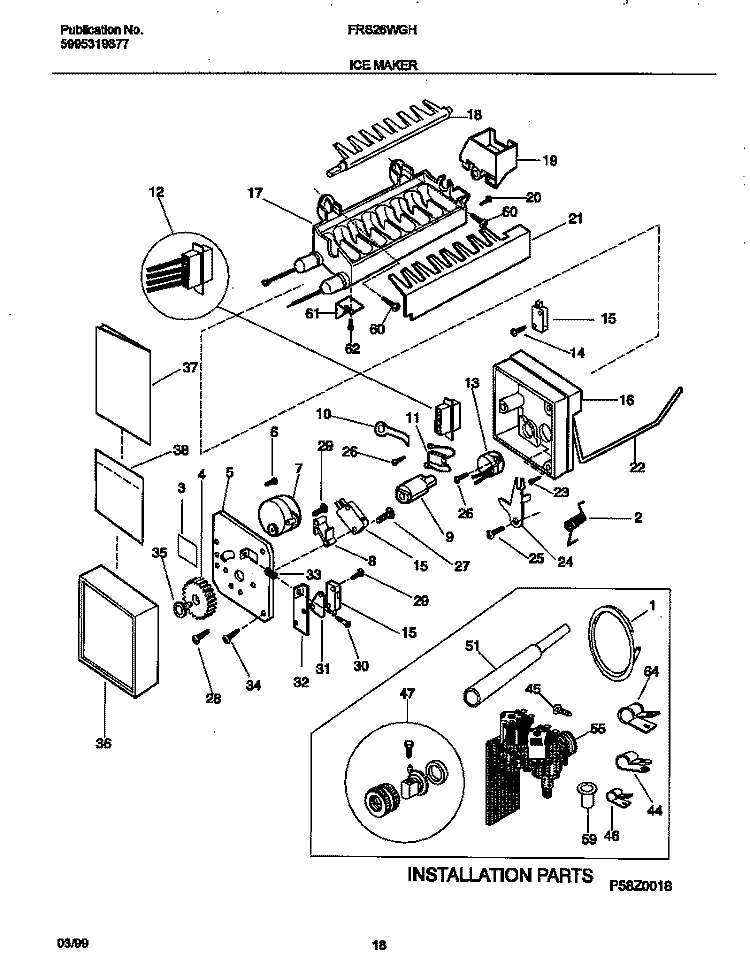 ICE MAKER Diagram and Parts List for FRS26WGHW0  Frigidaire Refrigerator