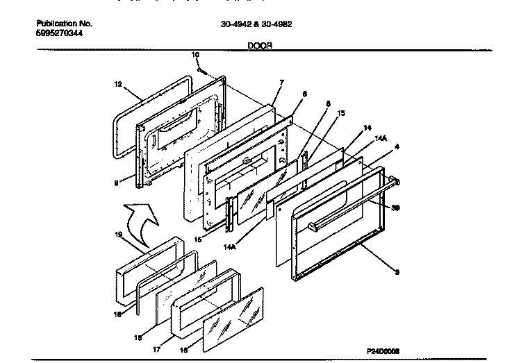 DOOR Diagram and Parts List for 30-4982-00-05  Tappan Range