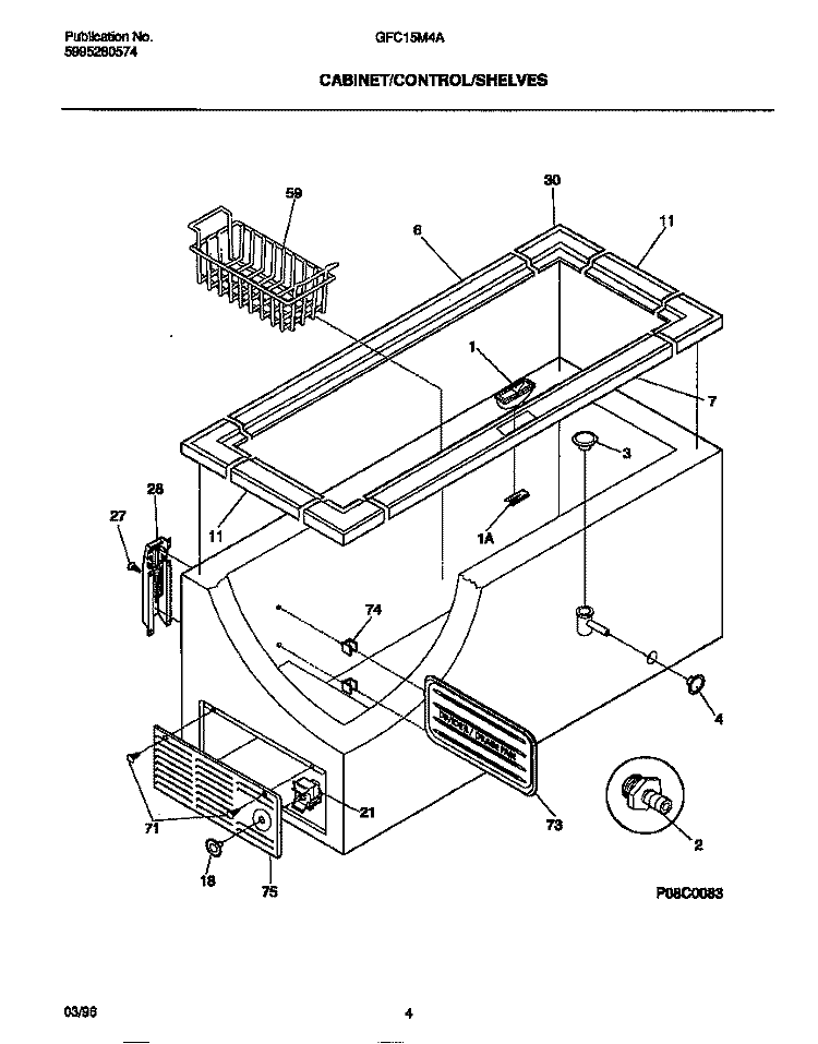 CABINET / CONTROL / SHELVES Diagram and Parts List for GFC15M4AW3  Gibson Freezer