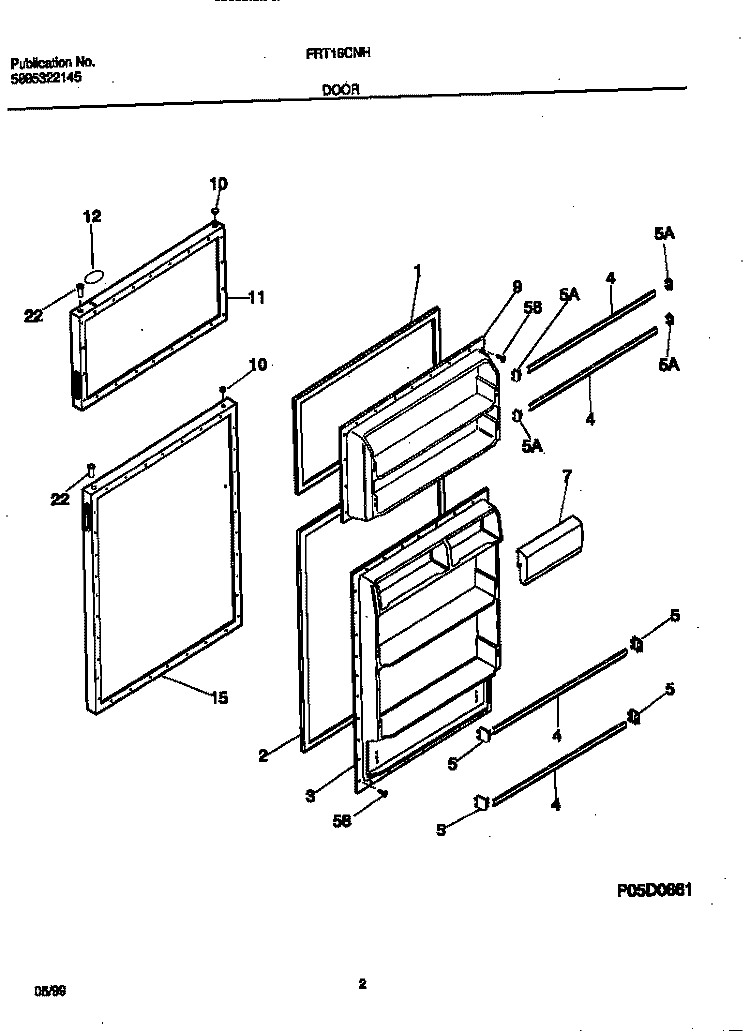 DOORS Diagram and Parts List for FRT16CNHD0  Frigidaire Refrigerator