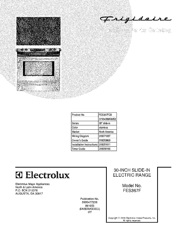 COVER Diagram and Parts List for FES367FCB  Frigidaire Range