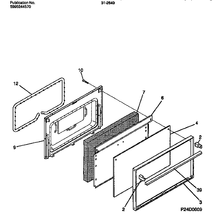 DOOR Diagram and Parts List for 31-2649-00-06  Tappan Range