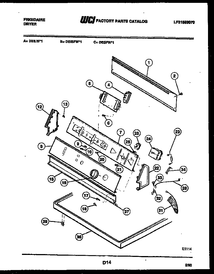 CONSOLE AND CONTROL PARTS Diagram and Parts List for DEISFL1  Frigidaire Dryer