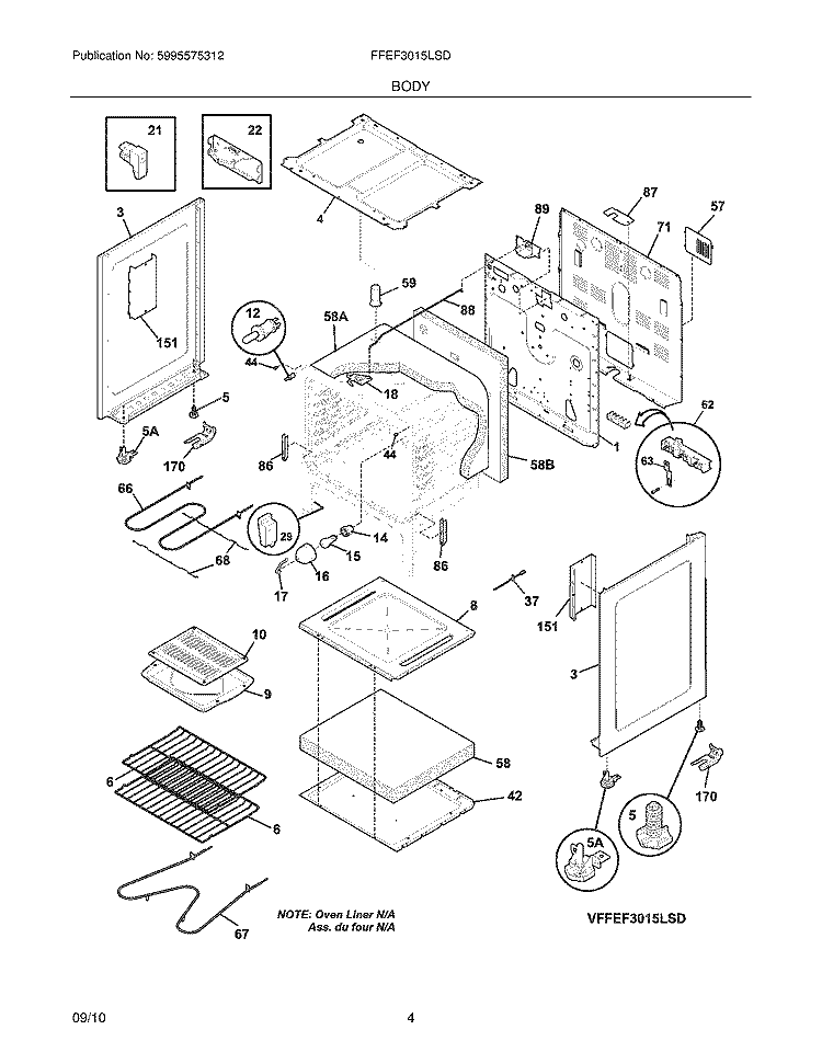 BODY Diagram and Parts List for FFEF3015LSD  Frigidaire Range