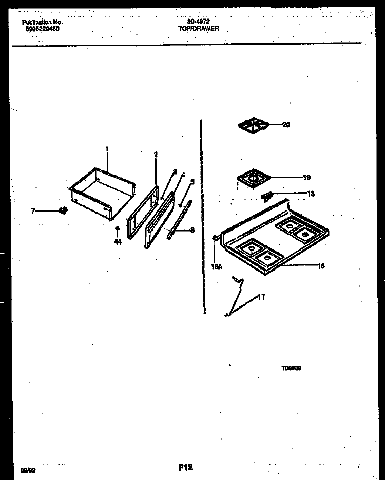 COOKTOP AND DRAWER PARTS Diagram and Parts List for 30-4972-23-01  Tappan Range