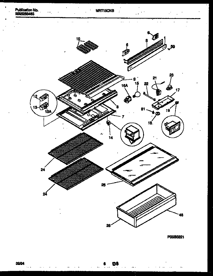 SHELVES AND SUPPORTS Diagram and Parts List for MRT15CNBD1  Frigidaire Refrigerator