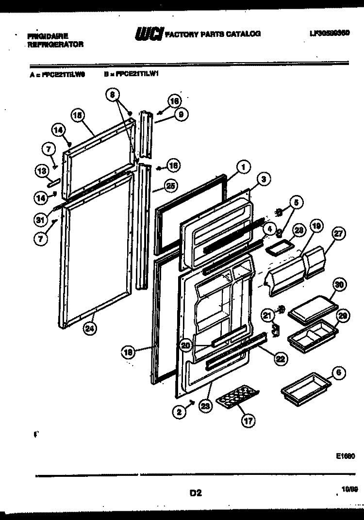 DOOR PARTS Diagram and Parts List for FPCE21TILW1  Frigidaire Refrigerator