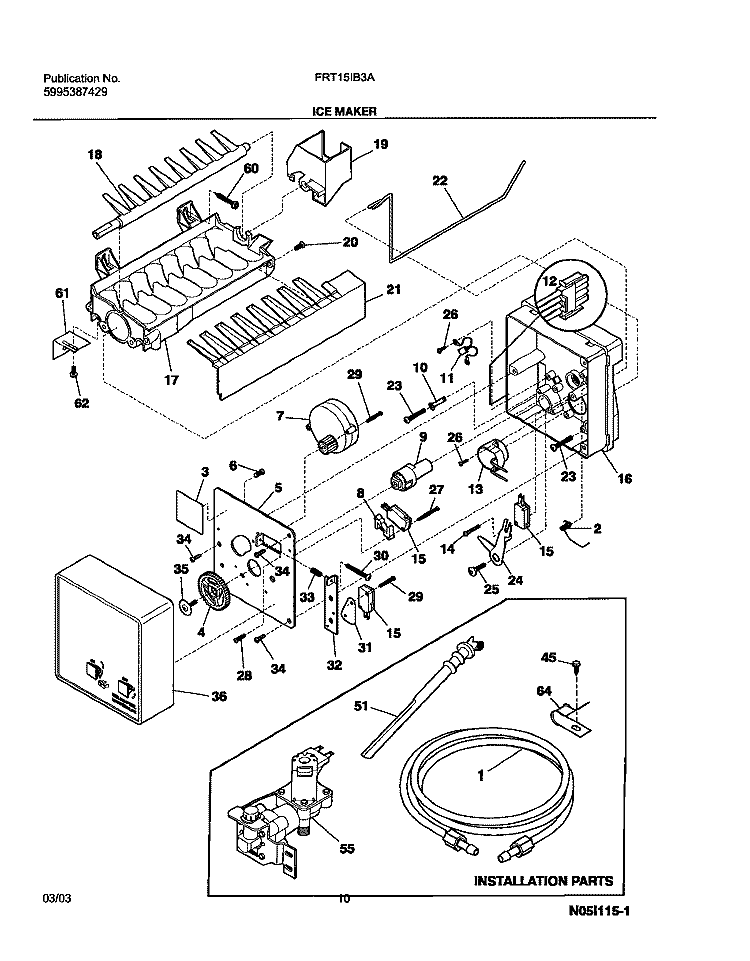 ICE MAKER Diagram and Parts List for FRT15IB3AT3  Frigidaire Refrigerator