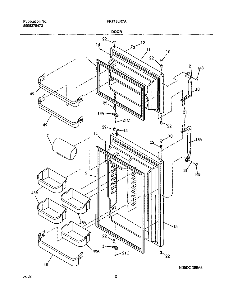 DOORS Diagram and Parts List for FRT18LR7AQ4  Frigidaire Refrigerator