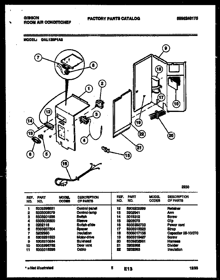 ELECTRICAL PARTS Diagram and Parts List for GAL128P1A3  Gibson Air Conditioner