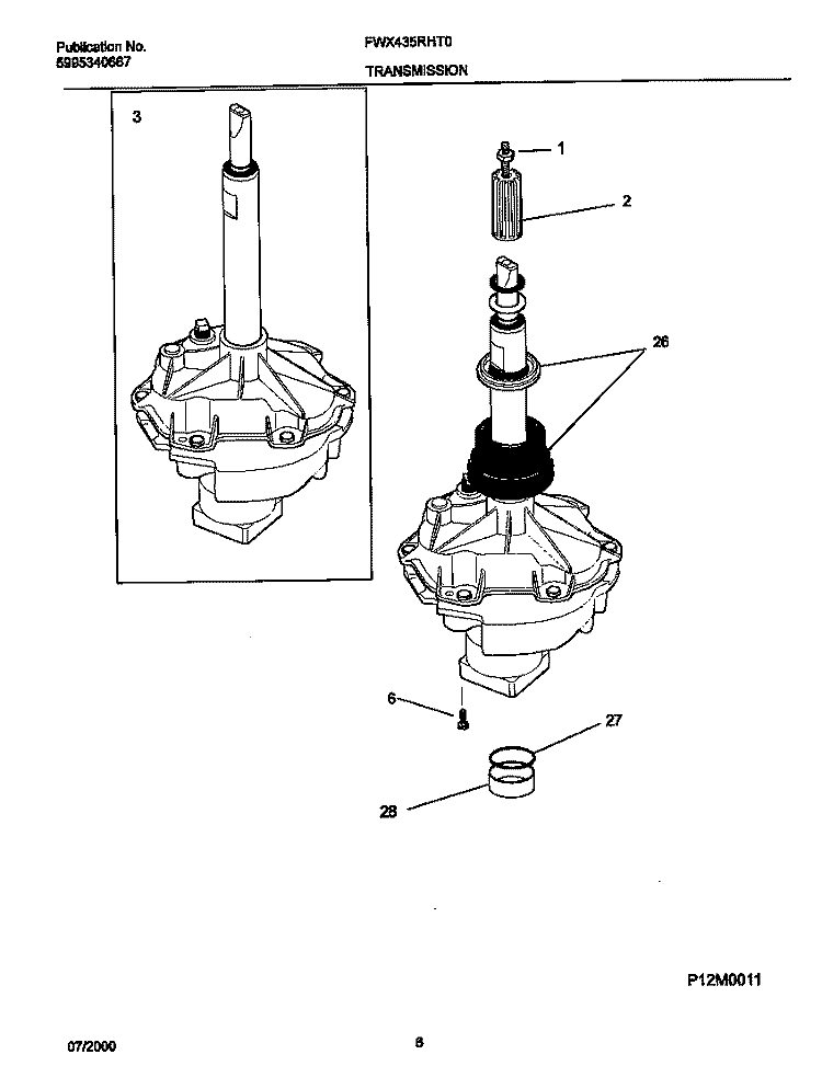 TRANSMISSION Diagram and Parts List for FWX435RHT0  Frigidaire Washer