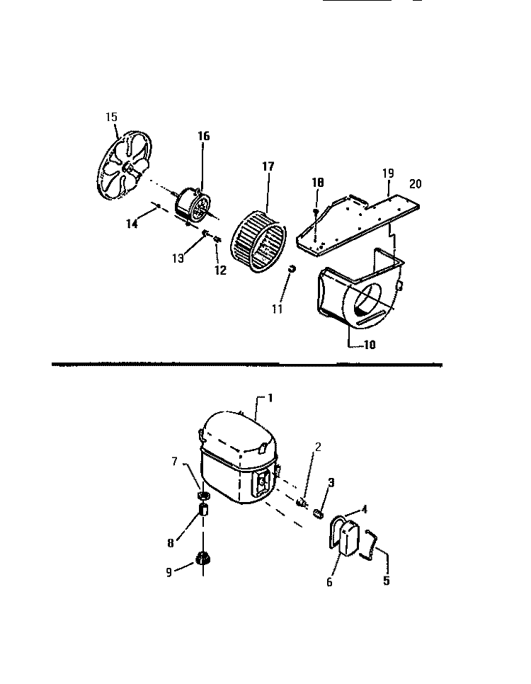 AIR HANDLING PARTS, COMPRESSOR Diagram and Parts List for M316B2QA  Kelvinator Air Conditioner
