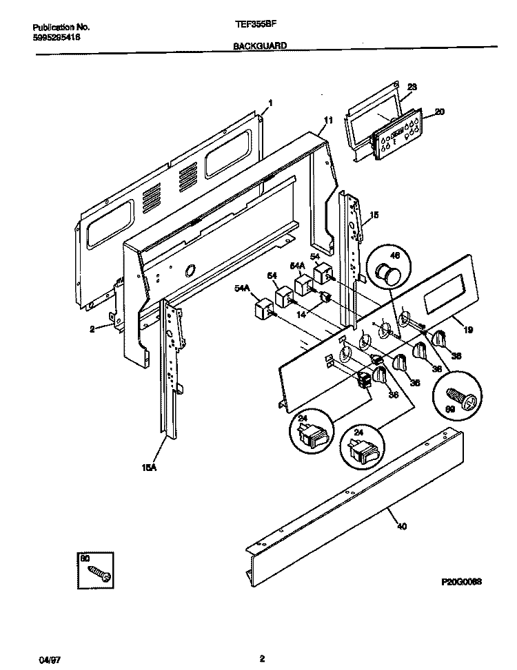 BACKGUARD Diagram and Parts List for TEF355BFDA  Tappan Range