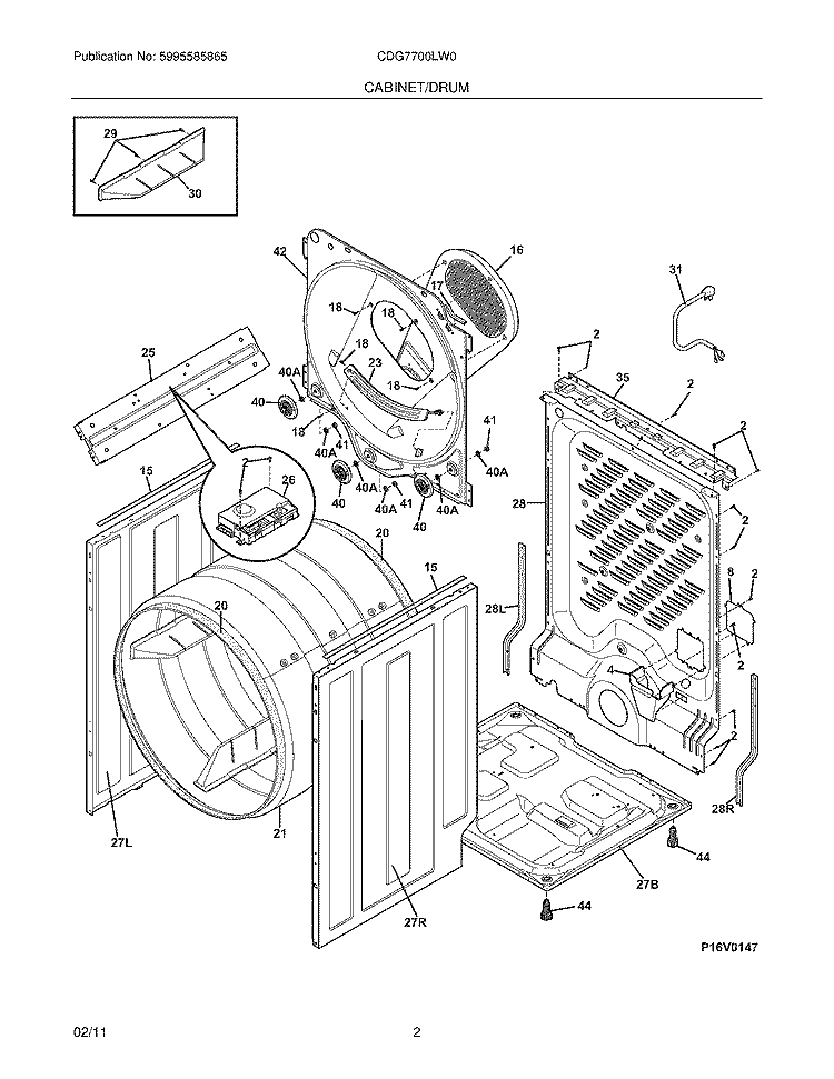 CABINET/DRUM Diagram and Parts List for CDG7700LW0  Crosley Dryer