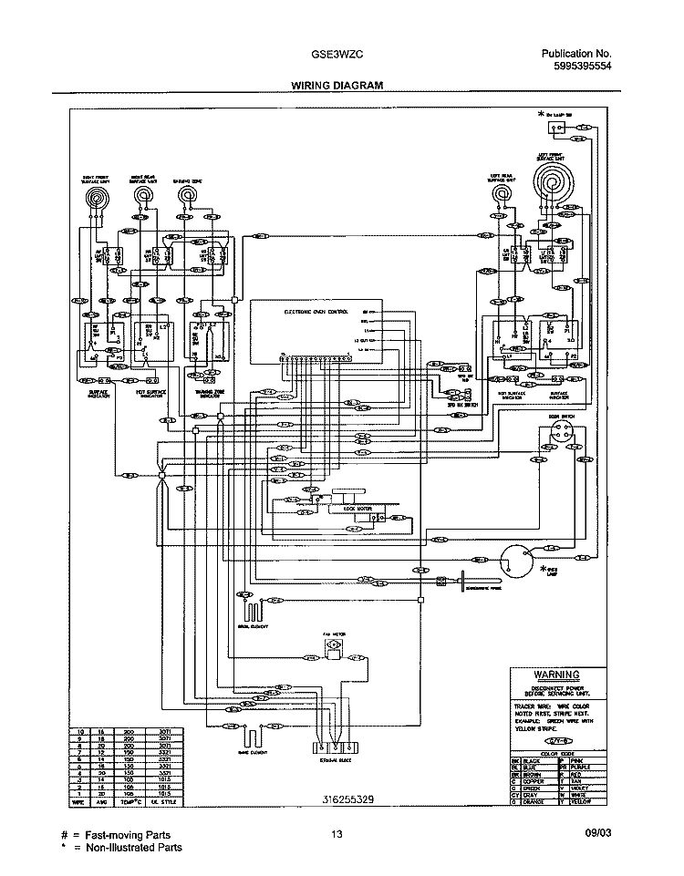 WIRING DIAGRAM Diagram and Parts List for GSE3WZCBB  Frigidaire Range