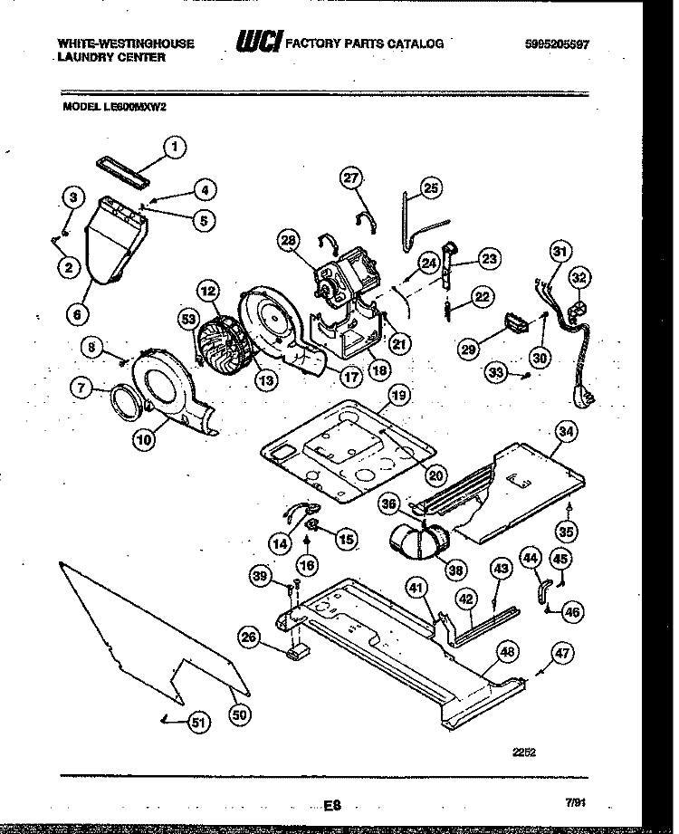MOTOR, BLOWER AND CABINET PARTS Diagram and Parts List for LE600MXD2  Frigidaire Washer Dryer Combo