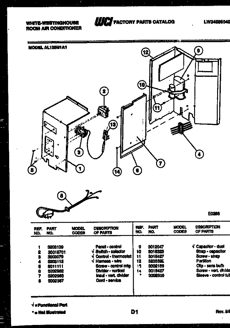 ELECTRICAL PARTS Diagram and Parts List for AL125M1A1  Frigidaire Air Conditioner