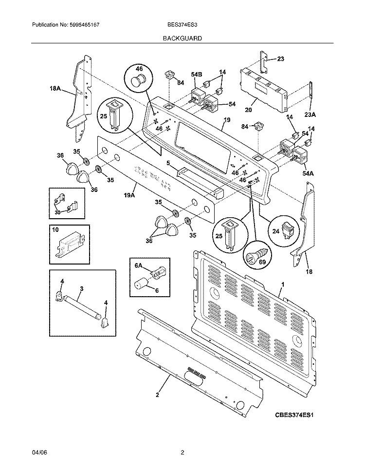 BACKGUARD Diagram and Parts List for BES374ES3  Crosley Wall Oven