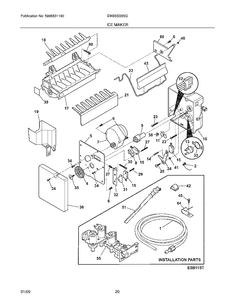 ICE MAKER Diagram and Parts List for EW26SS70IS0  Electrolux Refrigerator