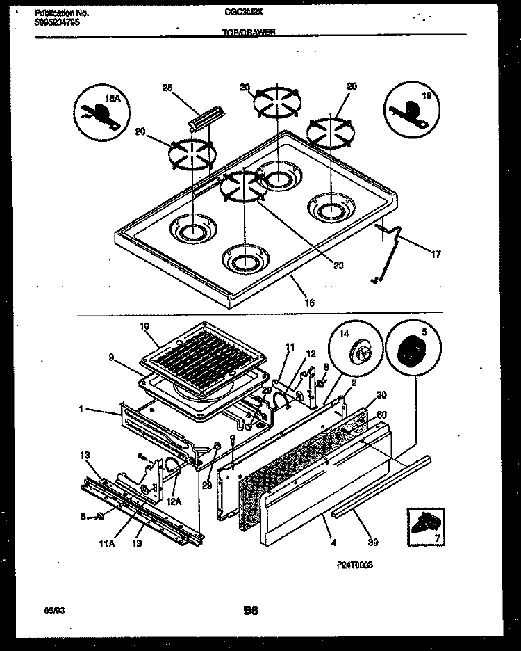 COOKTOP AND BROILER DRAWER PARTS Diagram and Parts List for CGC3M2DXG  Gibson Range