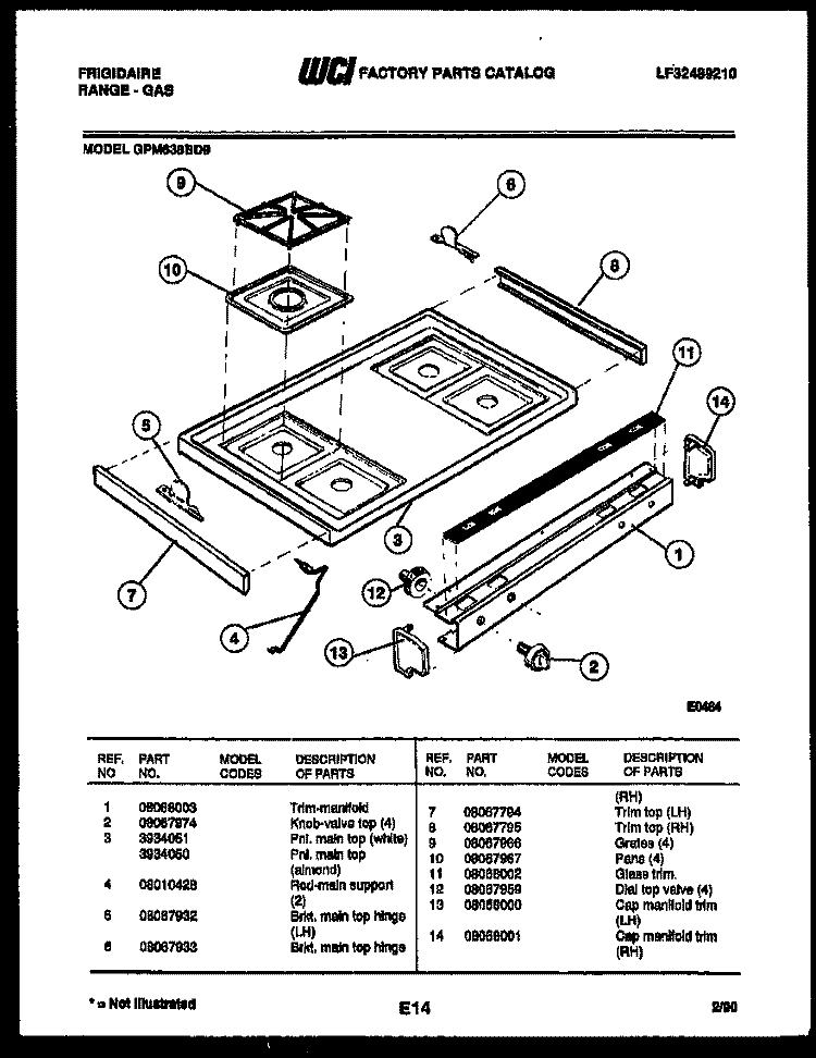 COOKTOP PARTS Diagram and Parts List for GPM638BDL9  Frigidaire Range