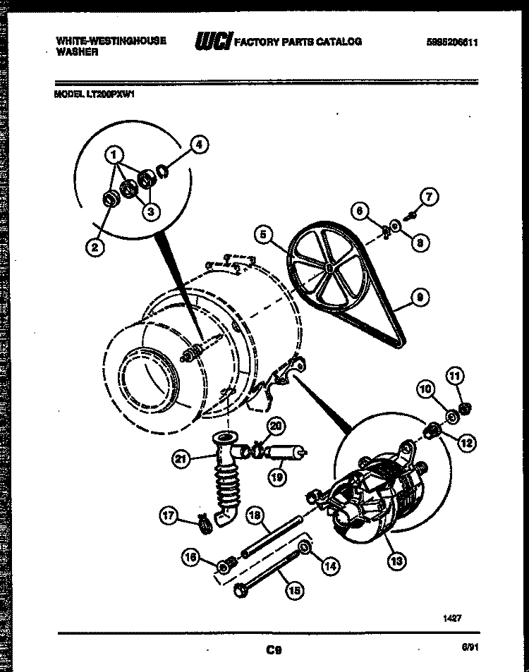 DRIVE COMPONENTS Diagram and Parts List for LT200PXW1  Frigidaire Washer