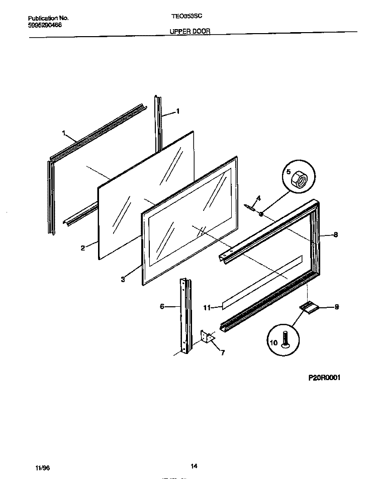 UPPER DOOR Diagram and Parts List for TEO353SCDD  Tappan Range