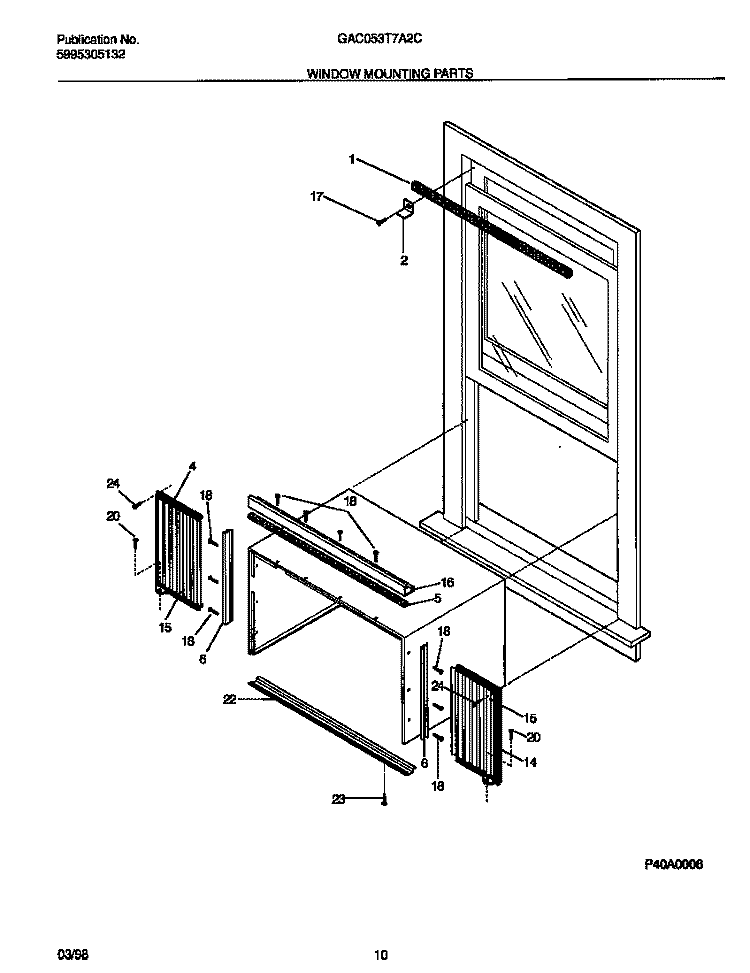 WINDOW MOUNTING PARTS Diagram and Parts List for GAC053T7A2C  Gibson Air Conditioner