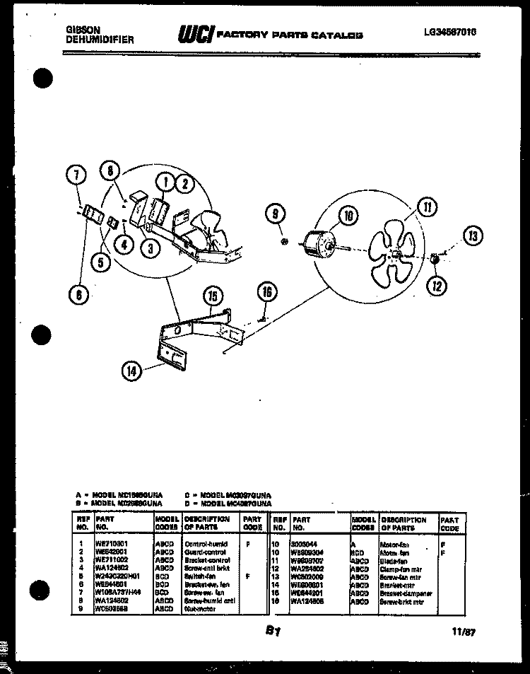 AIR CONTROL PARTS Diagram and Parts List for MC25S6GUNA  Gibson Dehumidifier