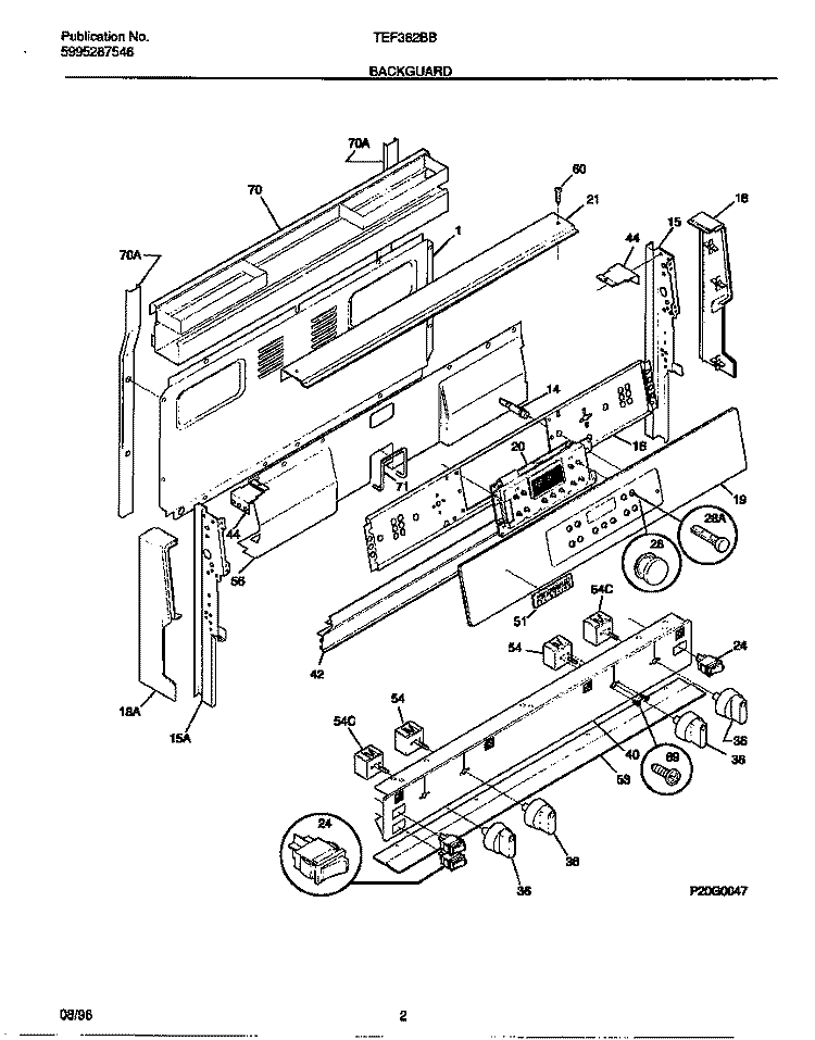 BACKGUARD Diagram and Parts List for TEF362BBBE  Tappan Range
