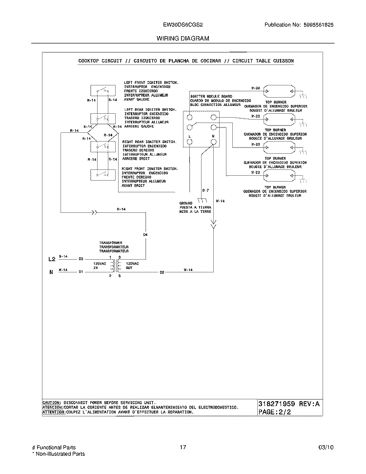 WIRING DIAGRAM Diagram and Parts List for EW30DS6CGS2  Electrolux Range