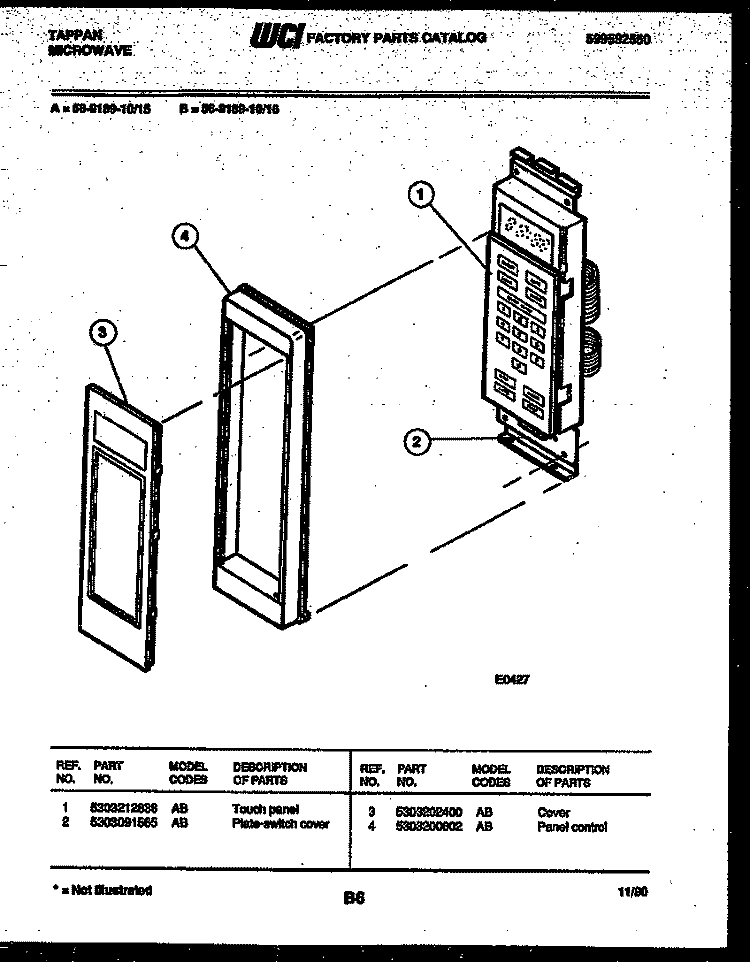 CONTROL PANEL Diagram and Parts List for 56-9189-10-15  Tappan Microwave
