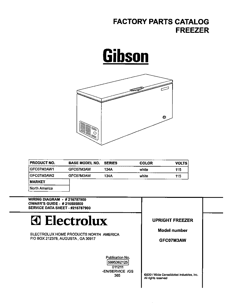 COVER Diagram and Parts List for GFC07M3AW2  Gibson Freezer
