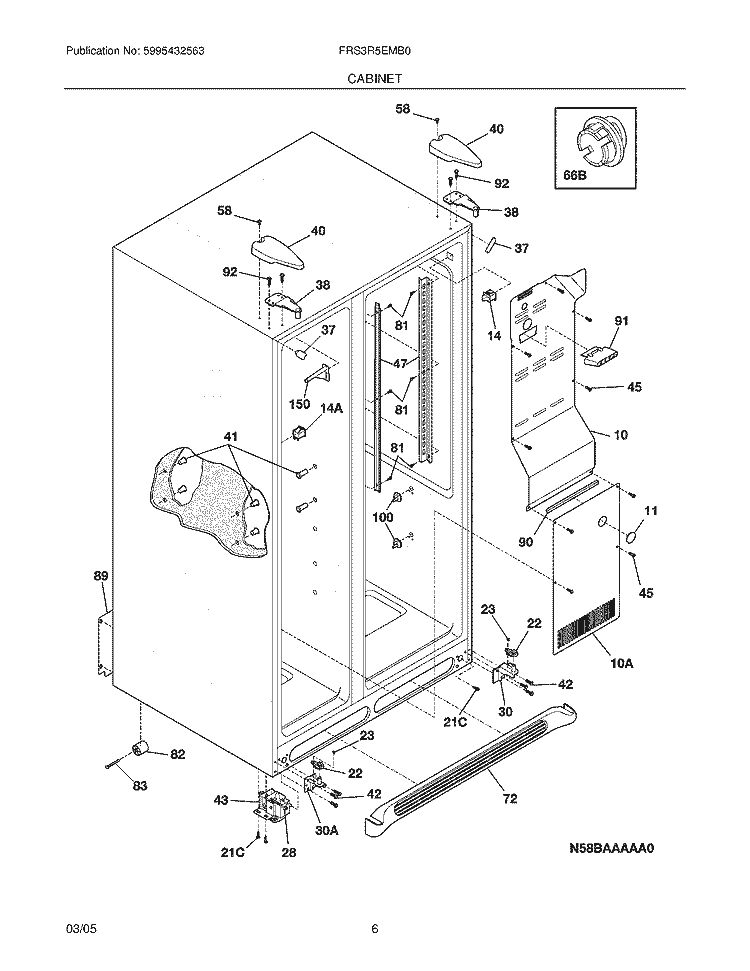 CABINET Diagram and Parts List for FRS3R5EMB0  Frigidaire Refrigerator