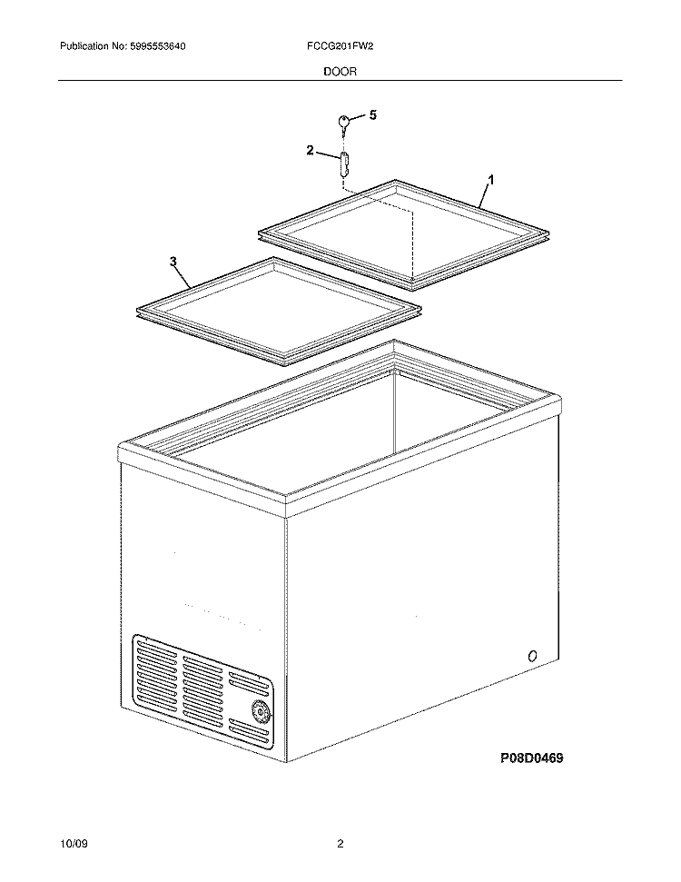 DOOR Diagram and Parts List for FCCG201FW2  Frigidaire Freezer