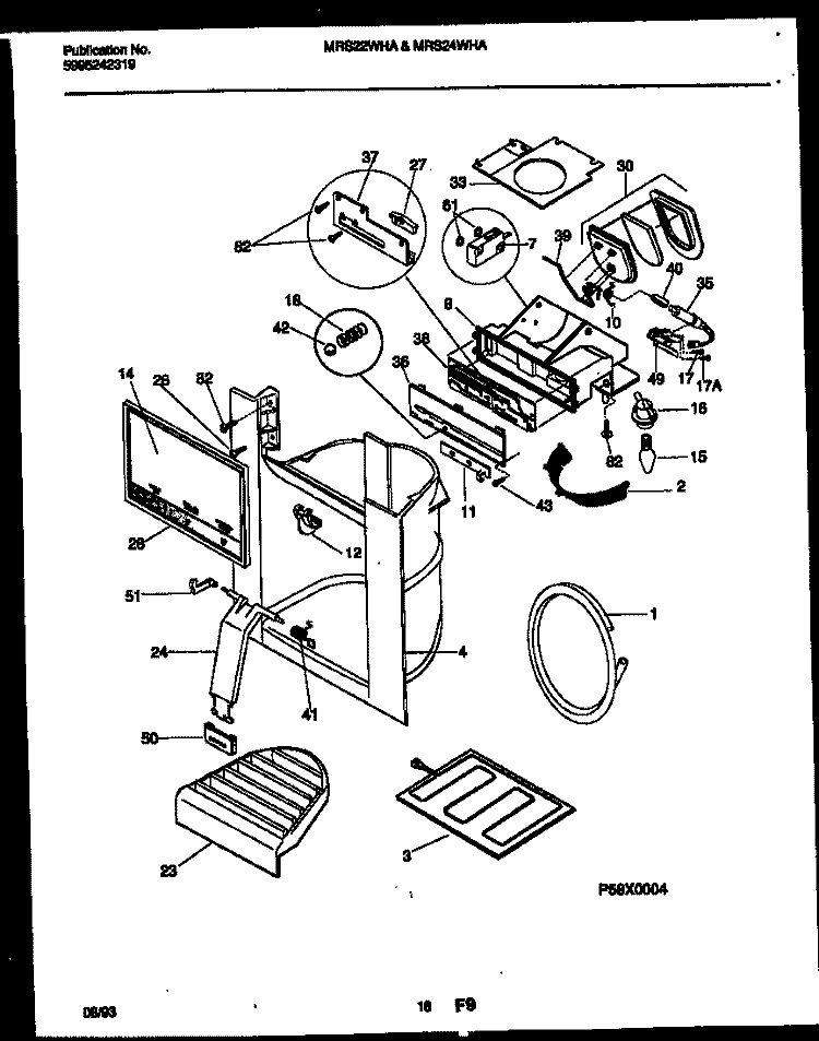 ICE DOOR, DISPENSER AND WATER TANKS Diagram and Parts List for MRS24WHAD0  Frigidaire Refrigerator