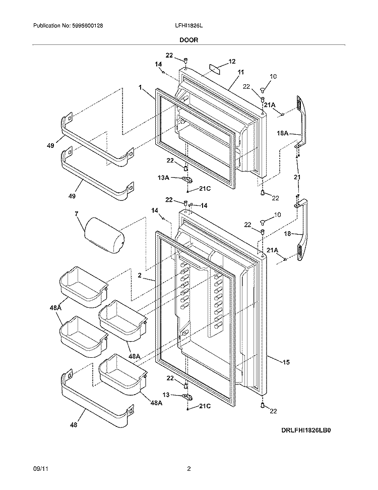 DOOR Diagram and Parts List for LFHI1826LB0  Frigidaire Refrigerator