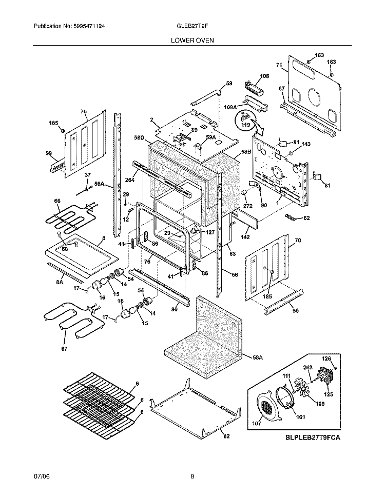 LOWER OVEN Diagram and Parts List for GLEB27T9FSA  Frigidaire Wall Oven