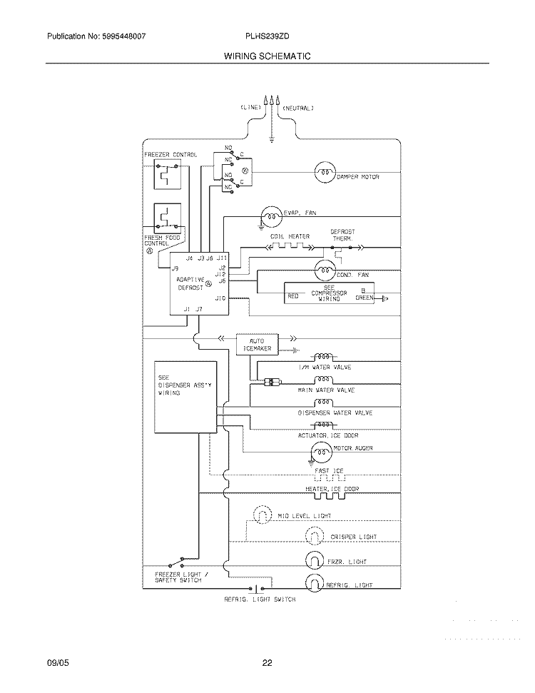 WIRING SCHEMATIC Diagram and Parts List for PLHS239ZDBS  Frigidaire Refrigerator