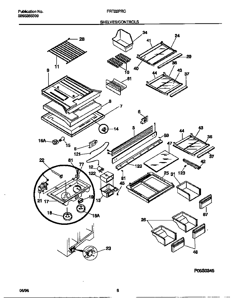 SHELVES / CONTROLS Diagram and Parts List for FRT22PRCD1  Frigidaire Refrigerator