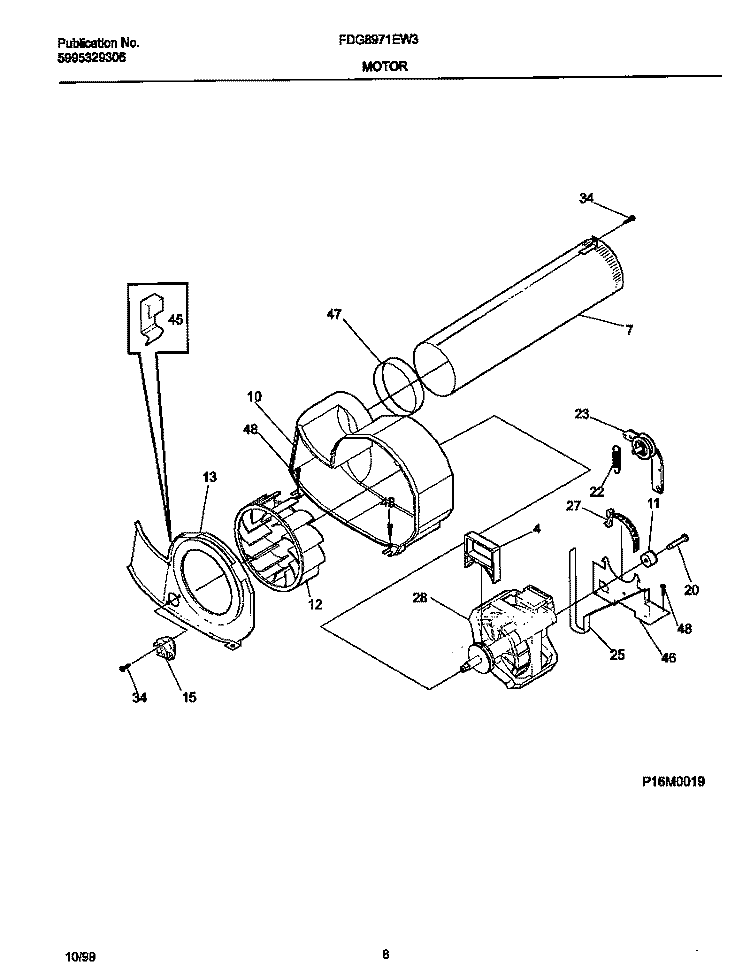 MOTOR Diagram and Parts List for FDG8971EW3  Frigidaire Dryer