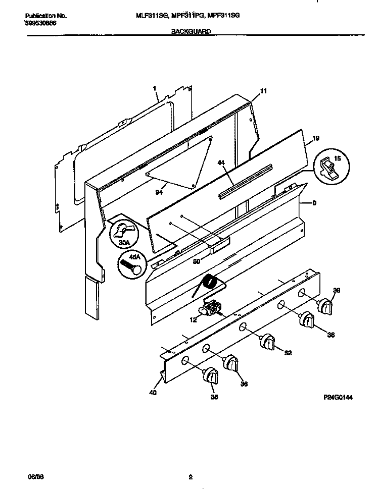 BACKGUARD Diagram and Parts List for MLF311SGWA  Frigidaire Range