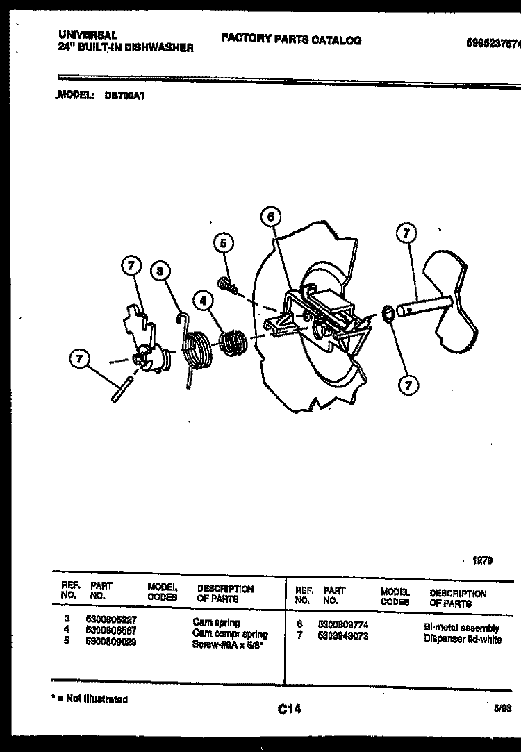CAM Diagram and Parts List for DB700AW1  Frigidaire Dishwasher