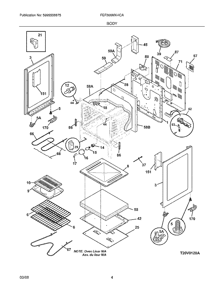 BODY Diagram and Parts List for FEF366MXHCA  Frigidaire Range
