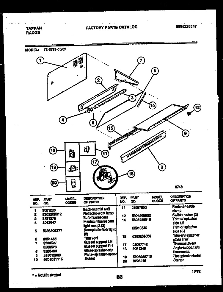 BROILER PARTS Diagram and Parts List for 73-3751-23-02  Tappan Range
